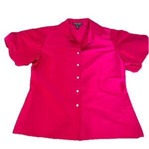 100% Silk Ralph Lauren Hot Pink Button Down Short Sleeves Shirt Blouse Sz M